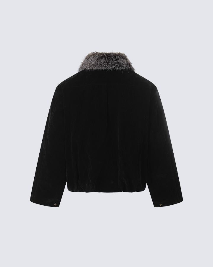 Faux Fur Trimmed Zip-Up Jacket