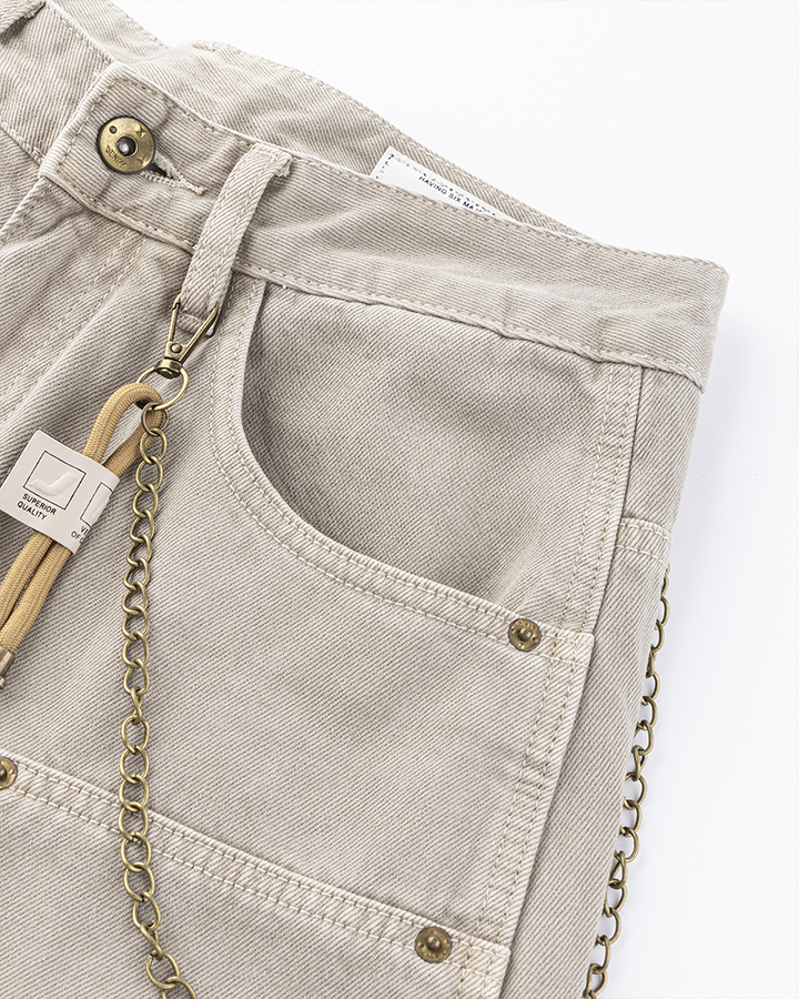 Khaki Wide-Leg Utility Pants