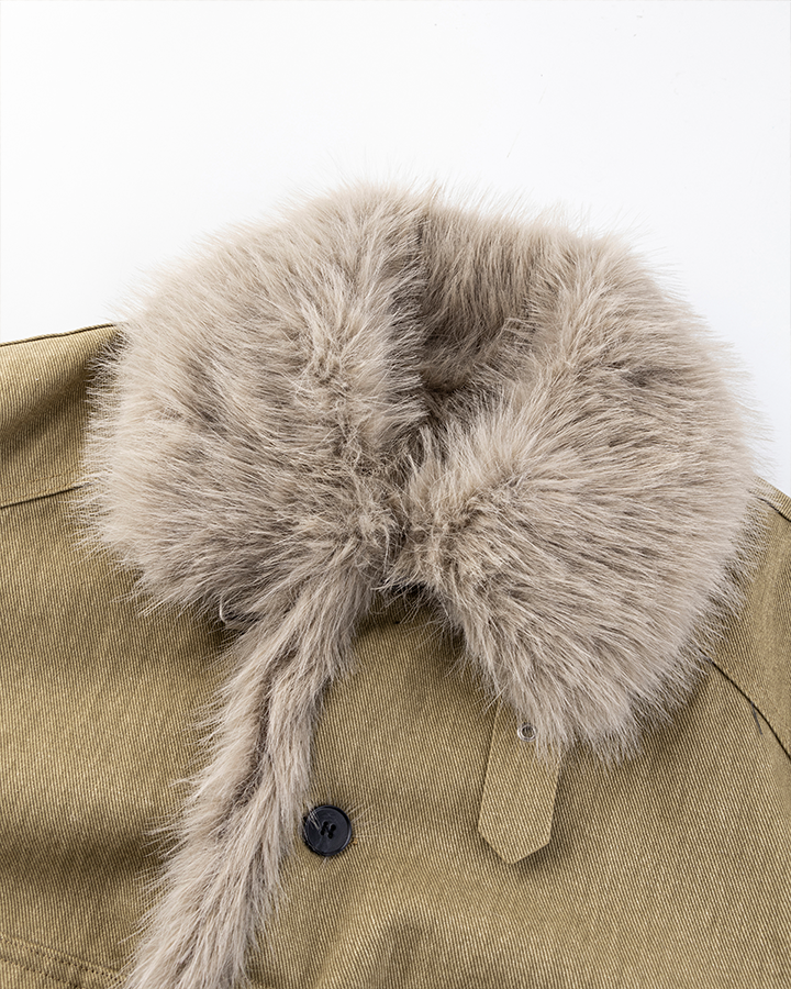 Faux Fur Collar Fleece-Lined Jacket