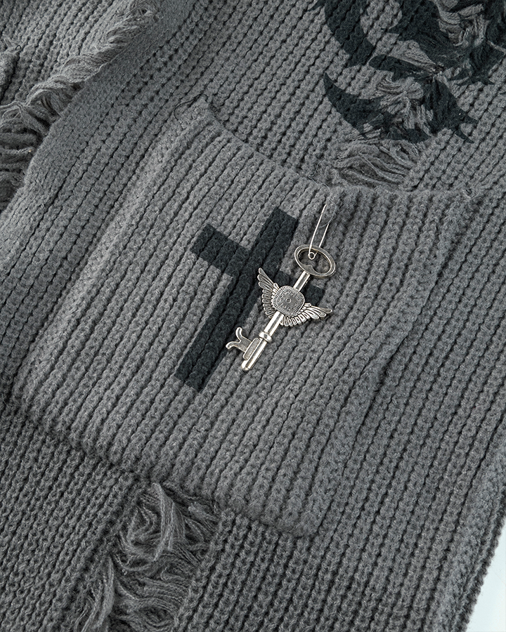 Distressed Long Knit Cardigan Coat