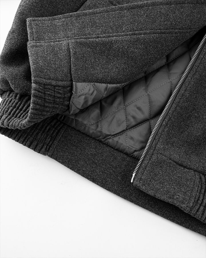 Woolen Stand Collar Bomber Jacket