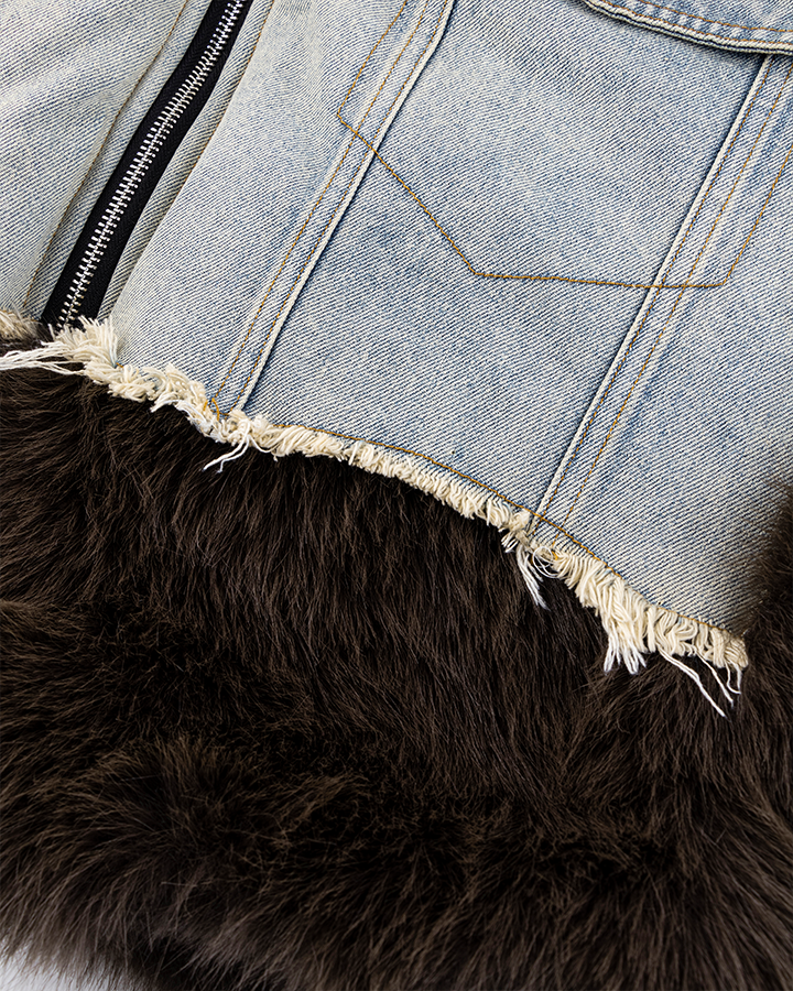 Denim Patchwork Faux Fur Jacket