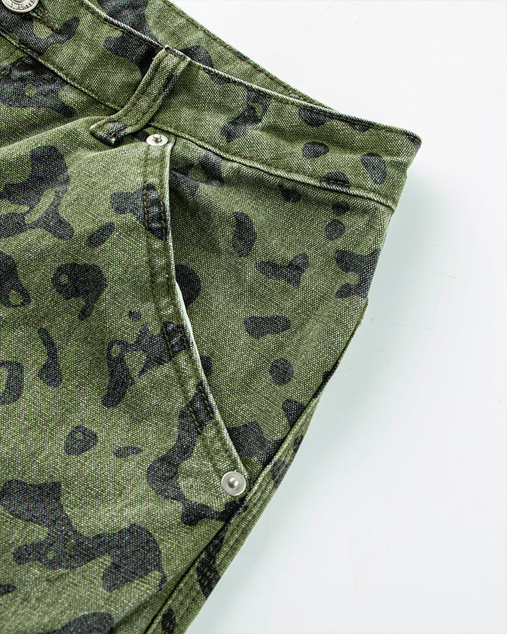 Green Camo Wide-Leg Denim Pants
