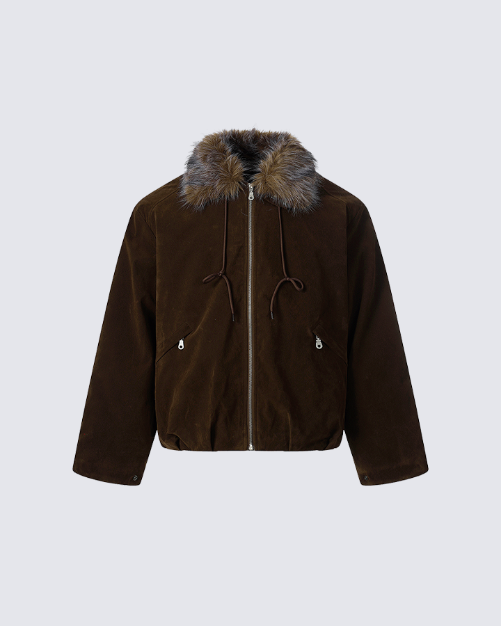 Faux Fur Trimmed Zip-Up Jacket