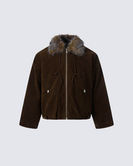 Faux Fur Trimmed Zip-Up Jacket