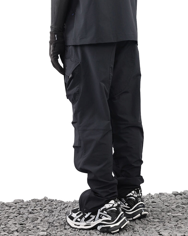 Laminated Zipper Black Cargo Pants