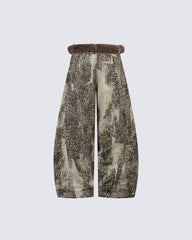 Leopard Print Fur-Trimmed Pants