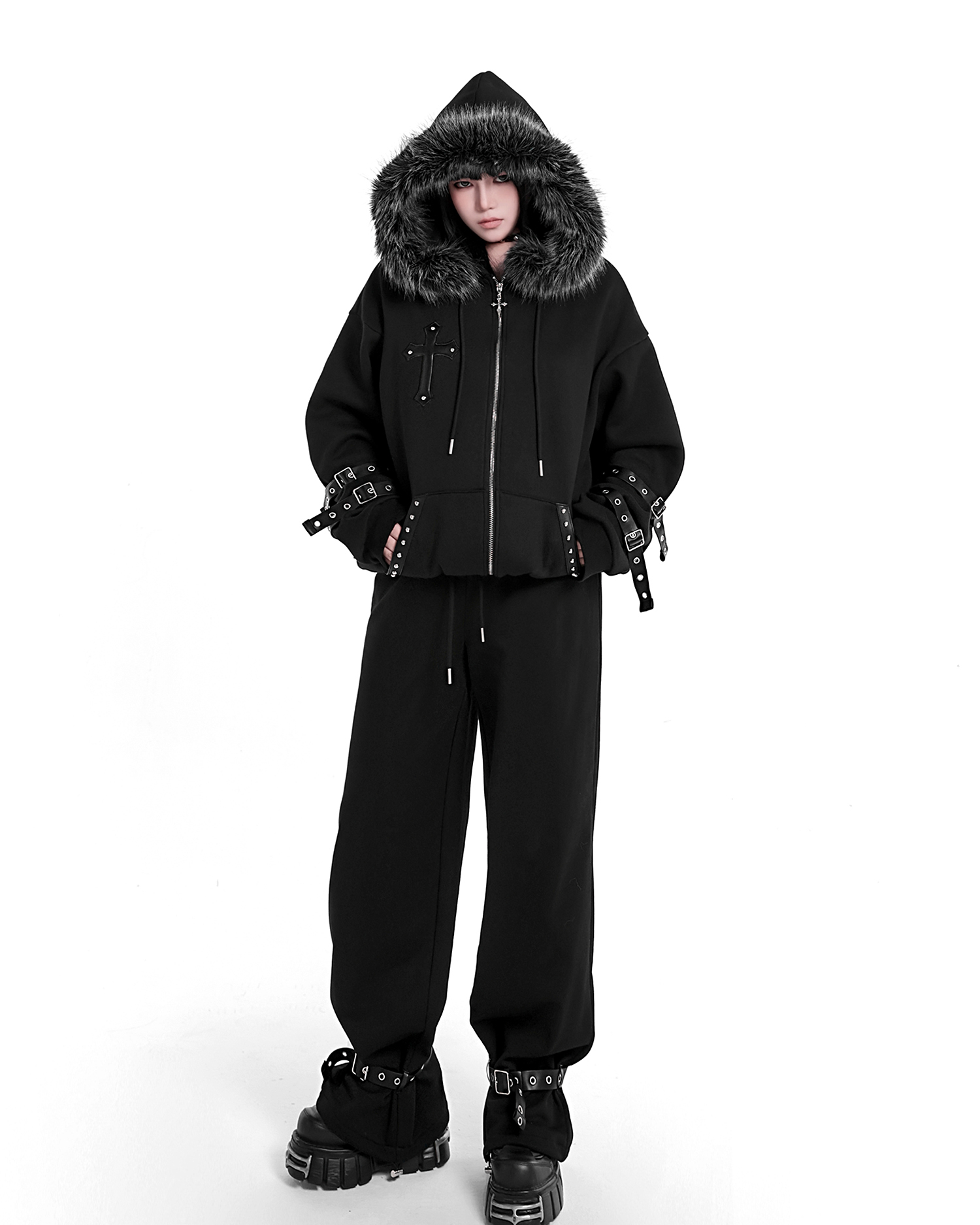 Punk Buckle Adjustable Jogger Pants