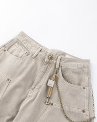 Khaki Wide-Leg Utility Pants