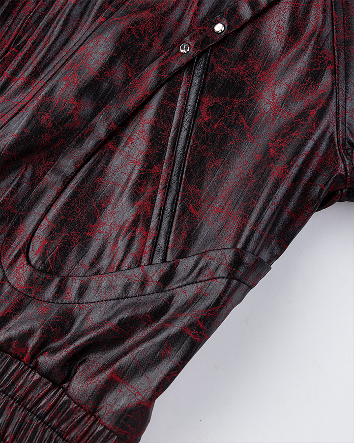 Vintage Burnished PU Leather Zip-Up Jacket