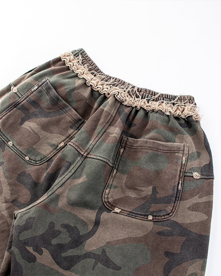 Fringe Waist Camouflage Wide-Leg Pants