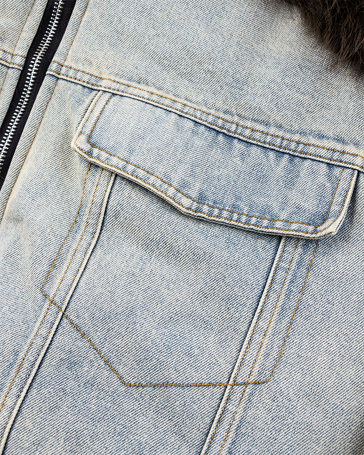 Denim Patchwork Faux Fur Jacket