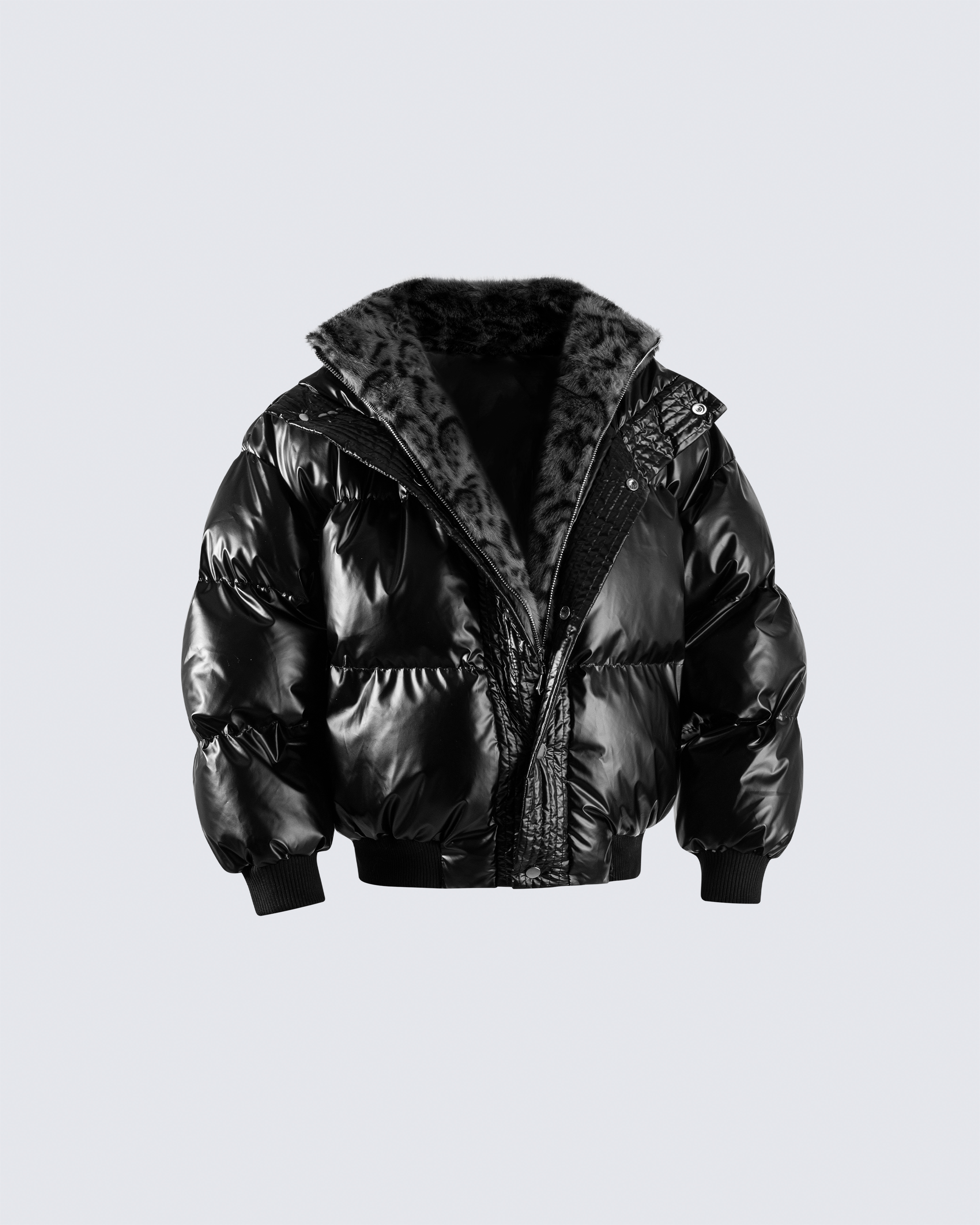 Glossy Fleece-Lined Puffer Jacket