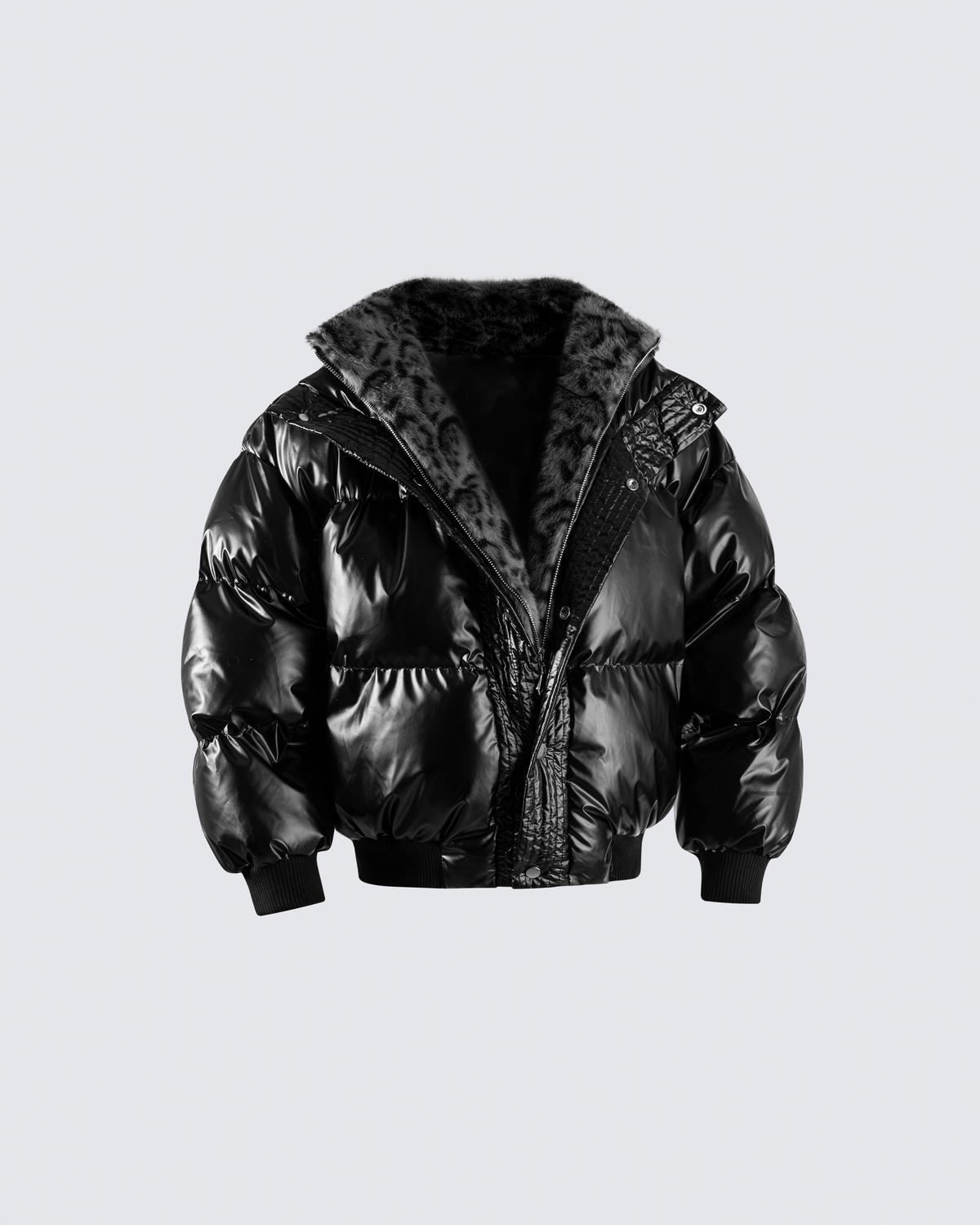 Glossy Fleece-Lined Puffer Jacket
