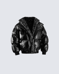 Glossy Fleece-Lined Puffer Jacket
