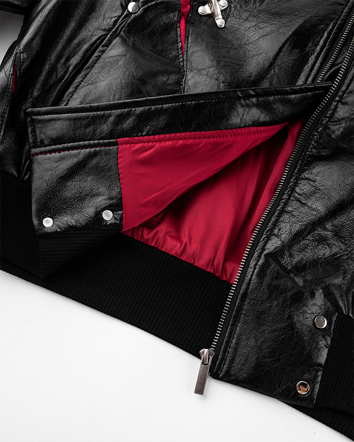 Rivet Accent Faux Leather Bomber Jacket