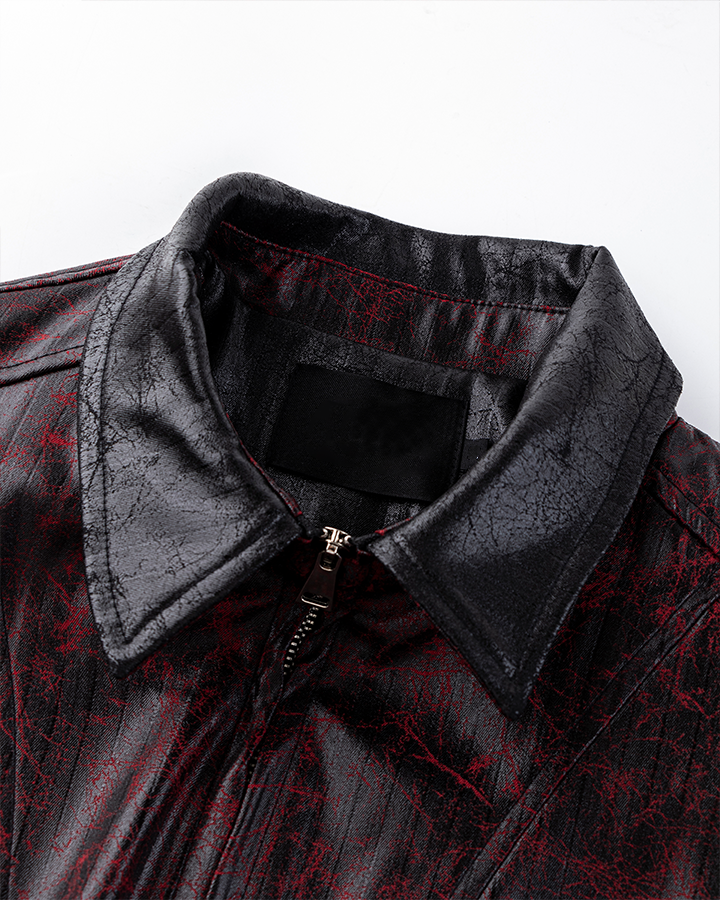 Vintage Burnished PU Leather Zip-Up Jacket