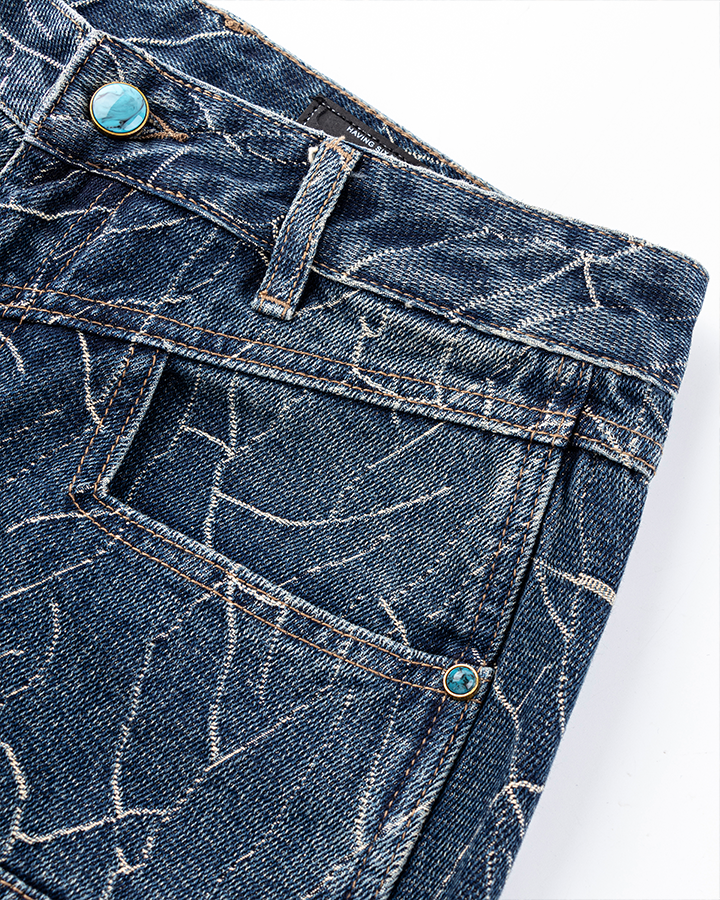 Cracked Wash Wide-Leg Jeans