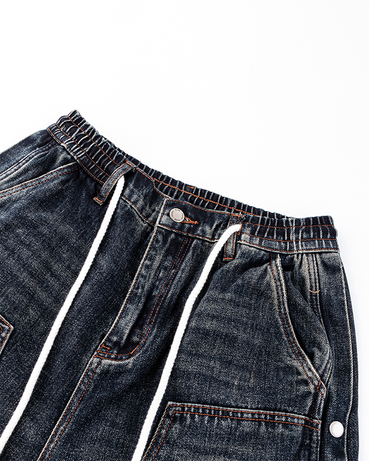 Multi-Pocket Wide-Leg Denim Pants