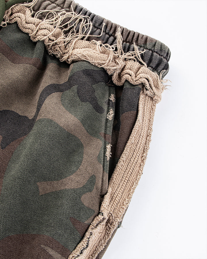 Fringe Waist Camouflage Wide-Leg Pants
