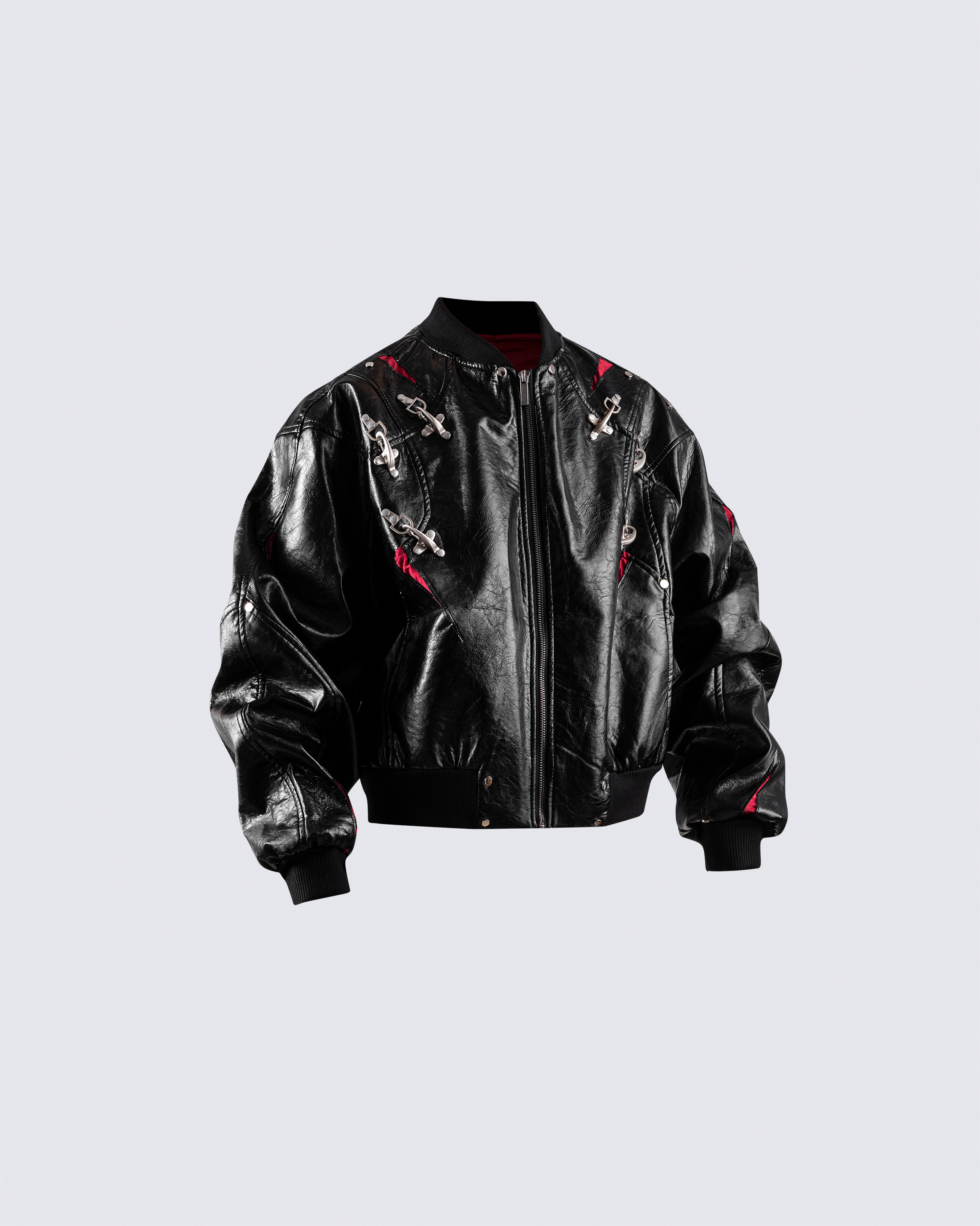Rivet Accent Faux Leather Bomber Jacket