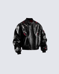 Rivet Accent Faux Leather Bomber Jacket