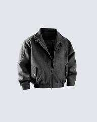 Woolen Stand Collar Bomber Jacket