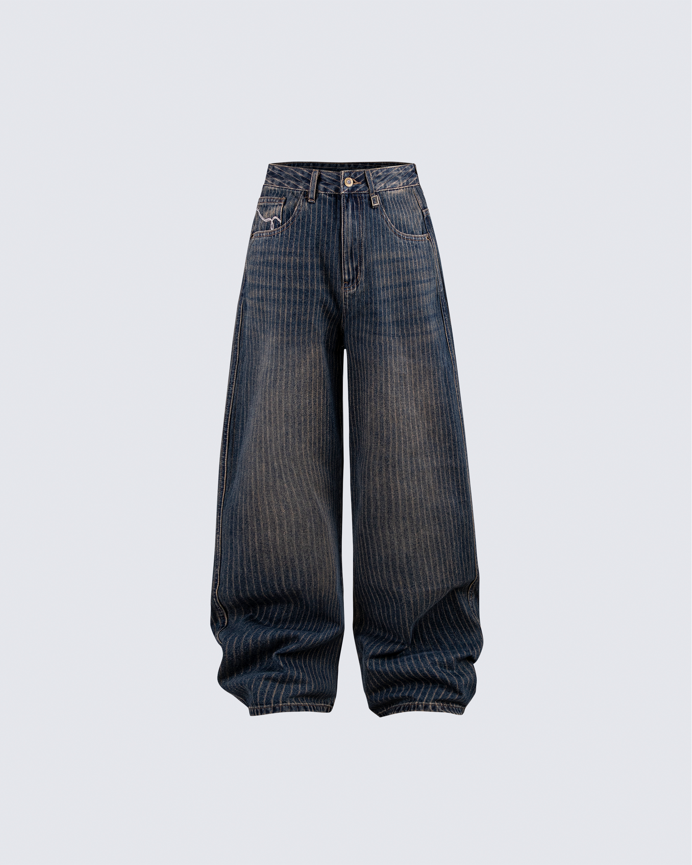 Vintage Wide-Leg Curved Seam Denim Pants