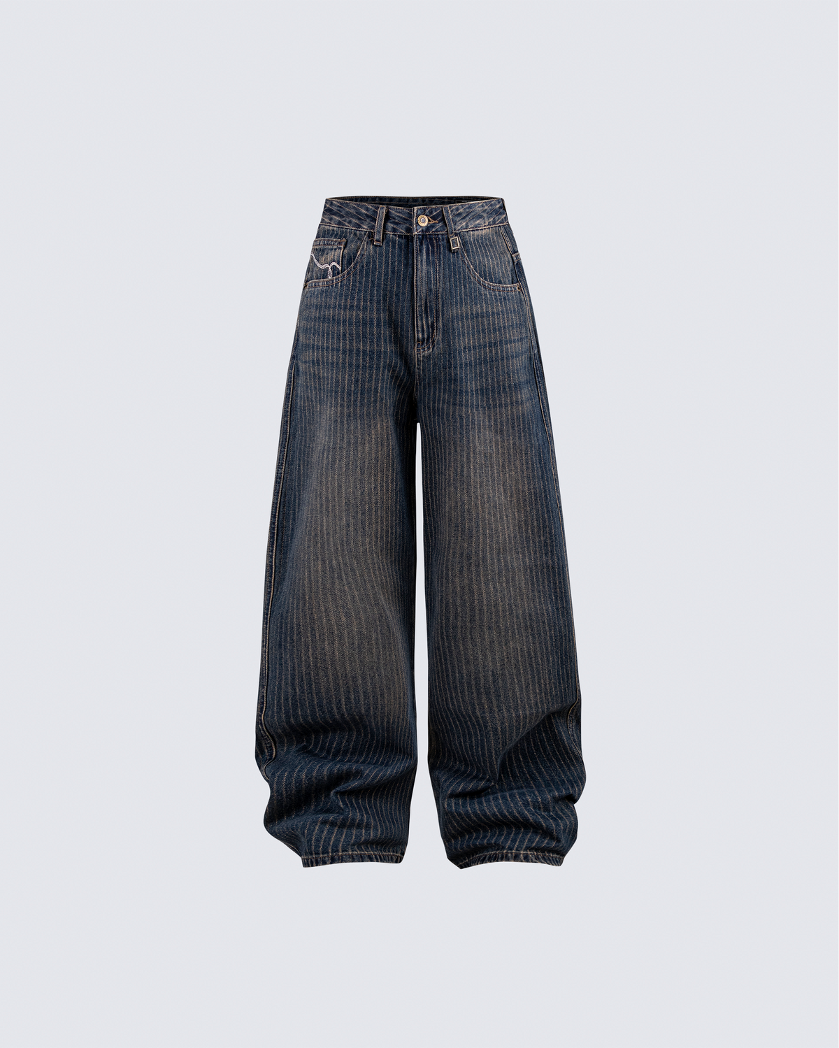 Vintage Wide-Leg Curved Seam Denim Pants