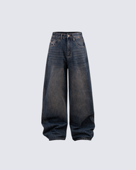 Vintage Wide-Leg Curved Seam Denim Pants