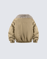 Faux Fur Collar Fleece-Lined Jacket