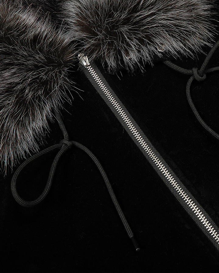 Faux Fur Trimmed Zip-Up Jacket