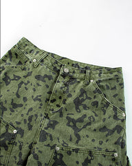 Green Camo Wide-Leg Denim Pants