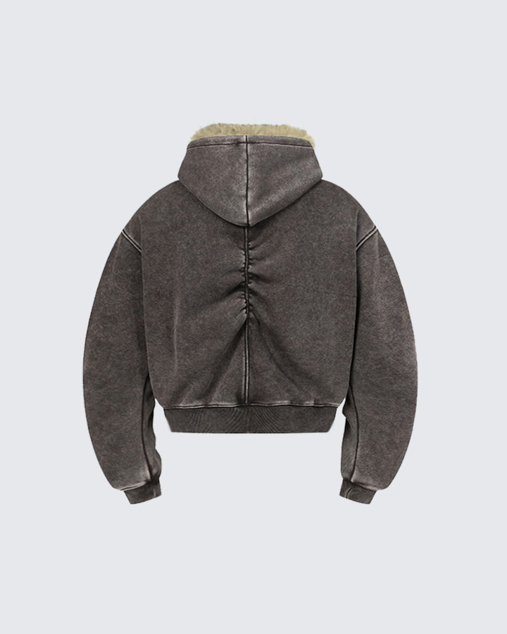 Washed Arc-Sleeve Hoodie