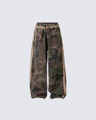 Fringe Waist Camouflage Wide-Leg Pants