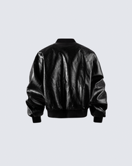 Rivet Accent Faux Leather Bomber Jacket