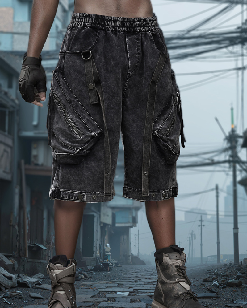 Apocalypse Washed Patchwork Tactical Cargo Shorts | Baggy Jorts