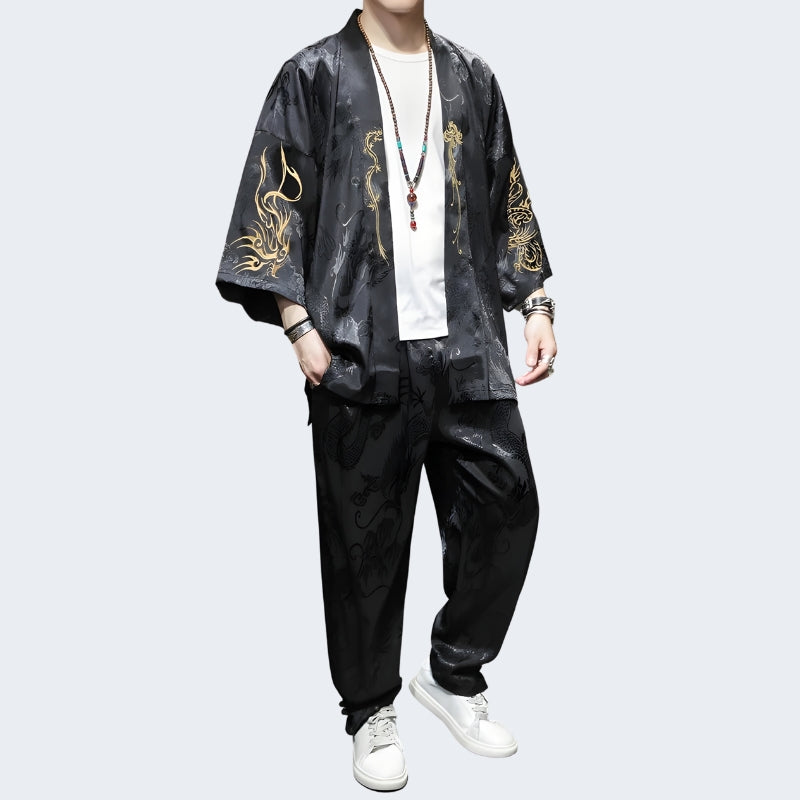 Black Japanese Kimono Robe