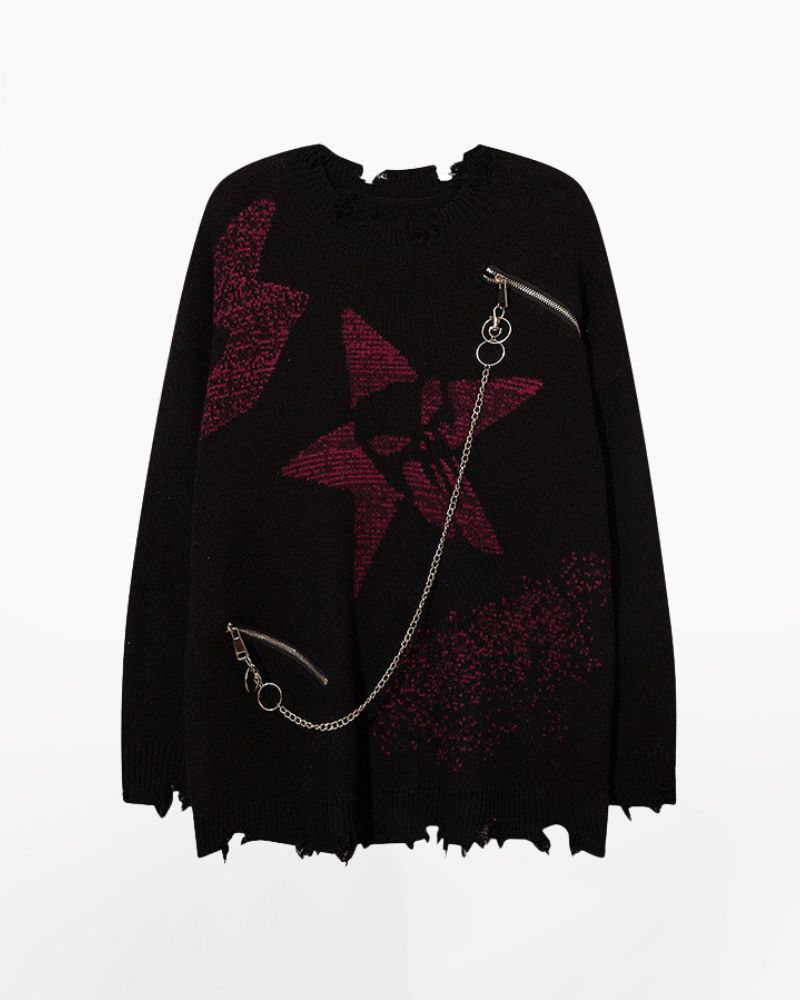 Chain Zipper Lazy Star Sweater
