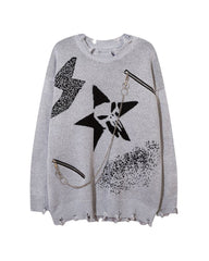 Chain Zipper Lazy Star Sweater