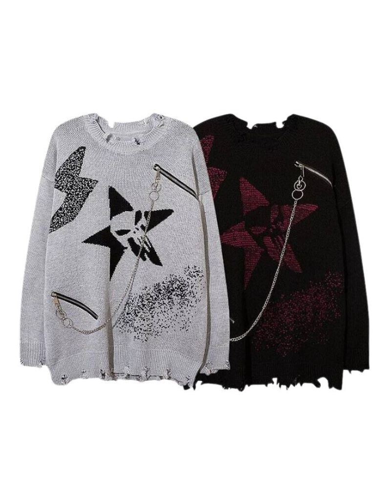 Chain Zipper Lazy Star Sweater