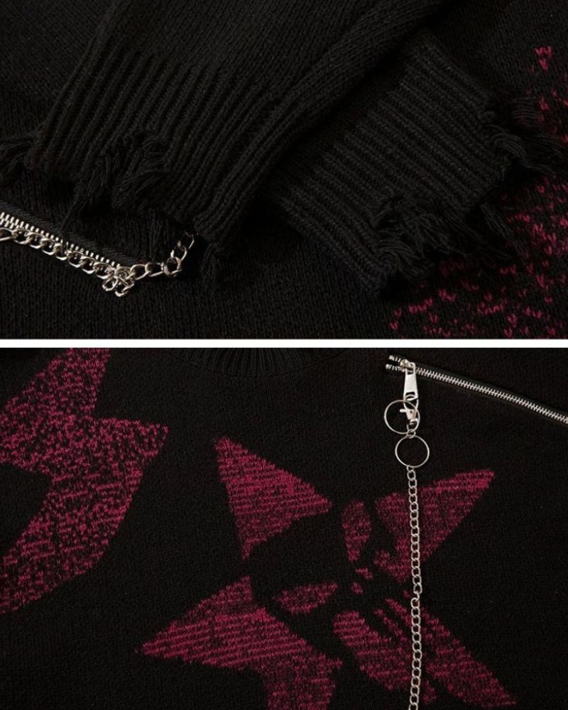 Chain Zipper Lazy Star Sweater