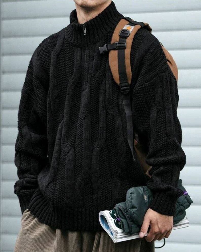 Chunky Cable-Knit Retro Turtleneck Sweater