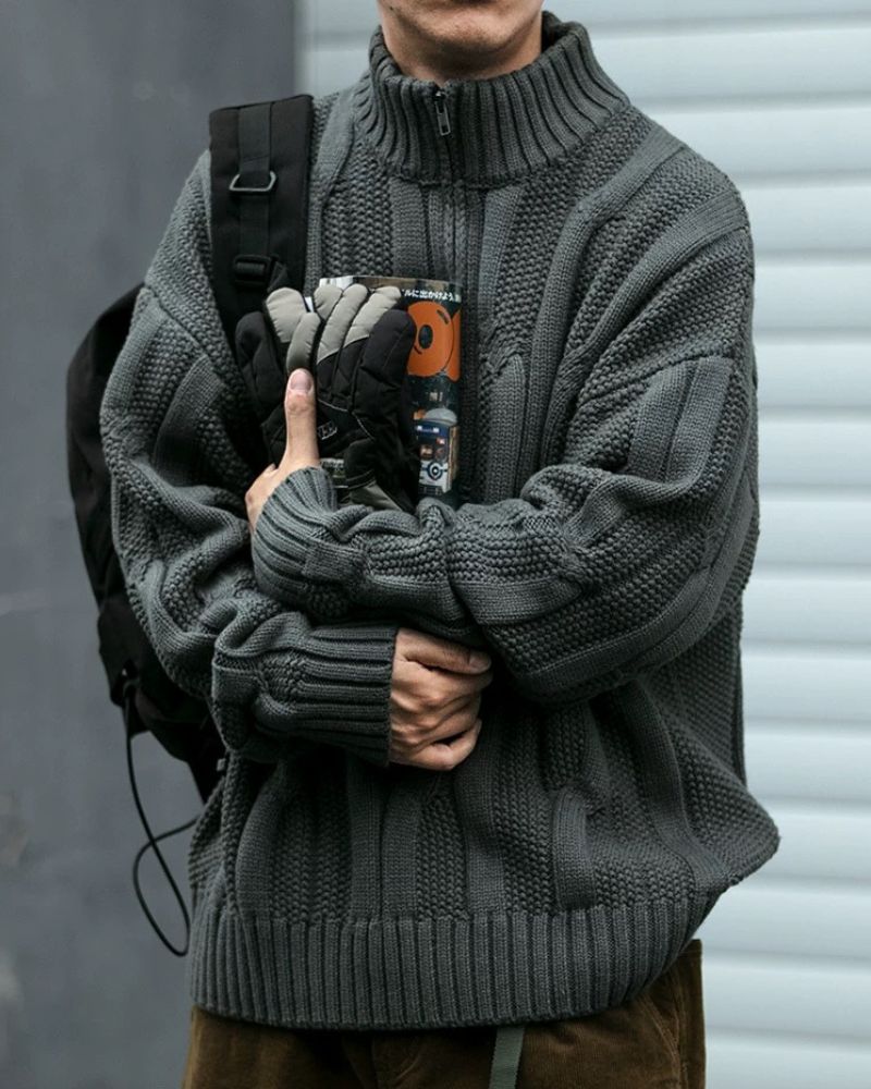 Chunky Cable-Knit Retro Turtleneck Sweater