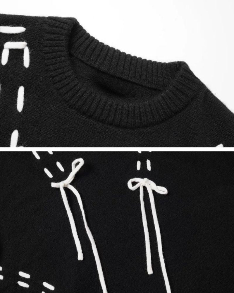 Color Block Drawstring Round Neck Lover Sweater