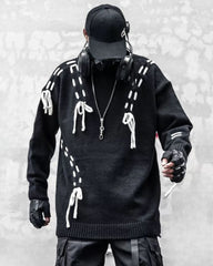 Color Block Drawstring Round Neck Lover Sweater