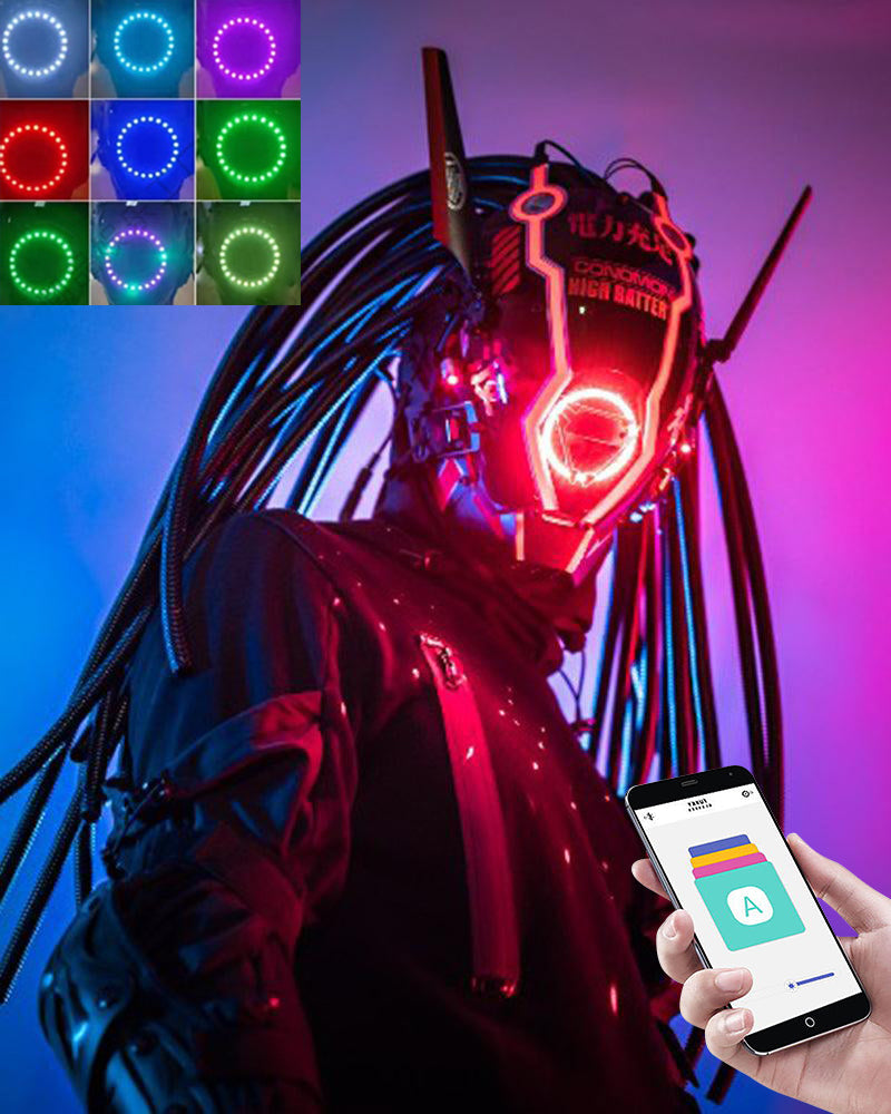 APP-Controlled LED Dreadlocks Cyberpunk Helmet Mask