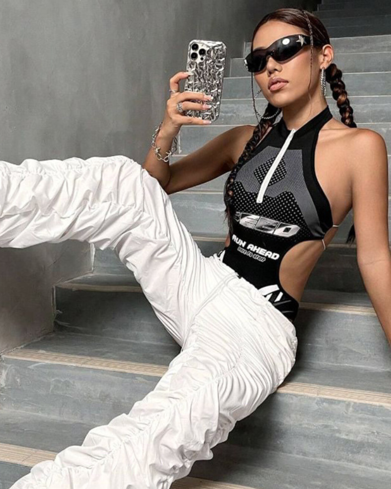 Cyberpunk Halter Cut Out Bodysuit