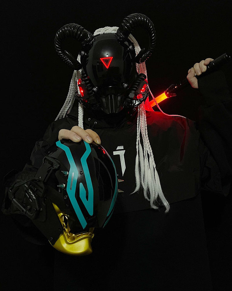 Black Goat Horns LED Cyberpunk Helmet Mask