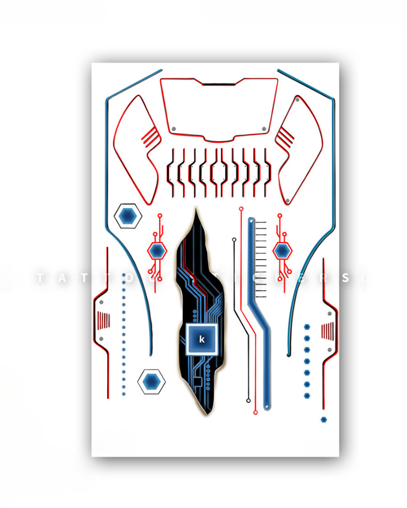 Mech Silver Facial Cyberpunk Tattoo